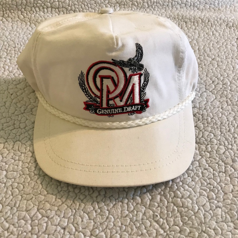 Vintage Miller Genuine Draft Hat White Rope Leather Strapback Nomad Made in USA